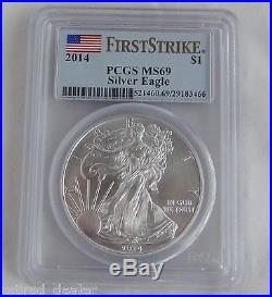 JOB LOT 10 X USA 2014 SILVER EAGLE PCGS MS69 1oz. 999 SILVER COINS +1 PROOF COIN
