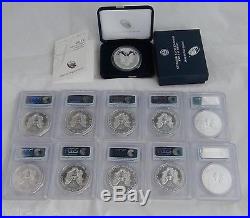 JOB LOT 10 X USA 2014 SILVER EAGLE PCGS MS69 1oz. 999 SILVER COINS +1 PROOF COIN