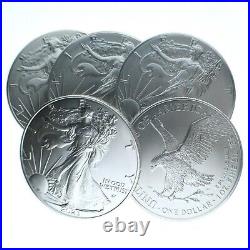 LOT OF 5 x 2023 $1 American Silver Eagle Coins 1oz. 999 Silver BU in a Capsule