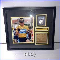 Lance Armstrong Autographed American Silver Eagle Coin Framed Photo & Bracelet