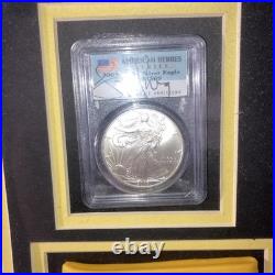 Lance Armstrong Autographed American Silver Eagle Coin Framed Photo & Bracelet