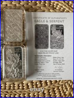 Le Grand Mint, Eagle & Serpent, Proof, 2oz, silver bar, in capsule, COA 2.5k Le Grand Mint, Eagle & Serpent, Proof, 2oz, silver bar, in capsule, COA 2.5k