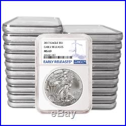 Lot of 100 2017 $1 American Silver Eagle NGC MS69 Early Releases Blue ER Label