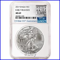 Lot of 10 2017 $1 American Silver Eagle NGC MS69 225th Anniversary ER Label