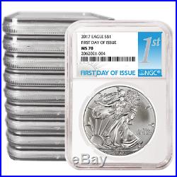 Lot of 10 2017 $1 American Silver Eagle NGC MS70 FDI First Label