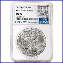 Lot of 20 2017 $1 American Silver Eagle NGC MS70 225th Ann. FDI Label