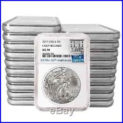 Lot of 20 2017 $1 American Silver Eagle NGC MS70 225th Anniversary ER Label