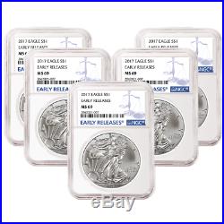 Lot of 5 2017 $1 American Silver Eagle NGC MS69 Early Releases Blue ER Label