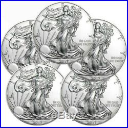 Lot of 5 2017 1 oz. 999 American Silver Eagle GEM BU $1 Coins