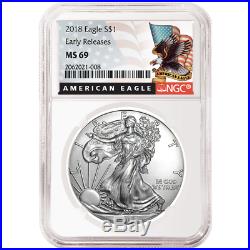 Lot of 5 2018 $1 American Silver Eagle NGC MS69 Black ER Label