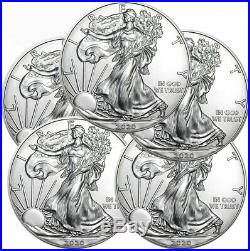 Lot of (5) 2020 1 oz American Silver Eagle Bullion Coins Gem Uncirculated