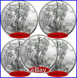 Lot of 5 Random Year American Eagle Coins 1 oz. 999 Fine Silver