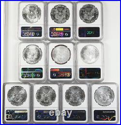 Lot of Silver Eagles 1986-2014 NGC MS69-70 (10 Coins)
