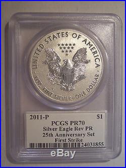 MERCANTI Signed 2011-P REVERSE Proof PCGS PR70 FIRST Strike 25th SILVER EAGLE $1