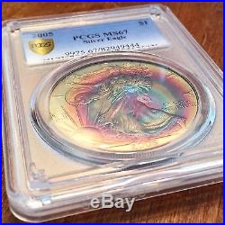 MS67 2005 $1 Silver Eagle PCGS- Incredible Monster Target Toned