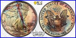 MS68 1991 $1 ASE Silver Eagle Dollar, PCGS Secure- Unique Rainbow Toned