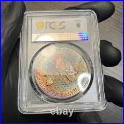 MS68 1991 $1 ASE Silver Eagle Dollar, PCGS Secure- Unique Rainbow Toned