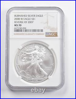 MS70 2008-W American Burnished Silver Eagle Rev of 2007 NGC 3444