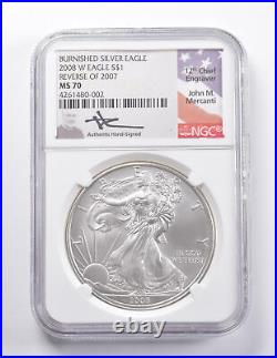 MS70 2008-W American Silver Burnished Eagle REV 2007 Signed Mercanti NGC 5092