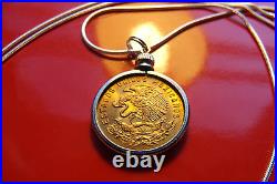 Mexican Classic GOLDEN EAGLE Coin Pendant on a 28.925 Silver Snake Chain