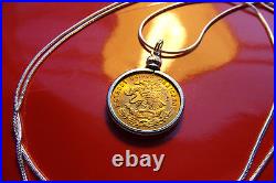 Mexican Classic GOLDEN EAGLE Coin Pendant on a 28.925 Silver Snake Chain
