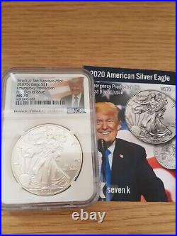 Ms70 2020 First Day of Issue silver eagle $1 1 Dollar coin Donald Trump
