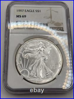 NGC 1997 Eagle S, 0.999 1oz Silver, One Dollar, MS-69 Grade NGC 1997 Eagle S, 0.999 1oz Silver, One Dollar, MS-69 Grade