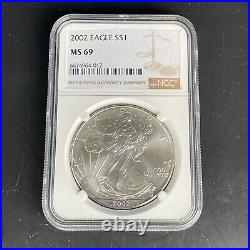 NGC Graded American 2002 Silver Eagle $1 Dollar MS69 Mint State Coin Toning