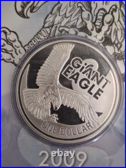 New Zealand 1 Dollar 2009 Giant Eagle 1oz Silver One Ounce Sealed With Coa