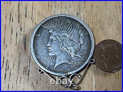 One Dollar Coin USA Peace Eagle 1923 Silver. In Silver Pendant Mount. Dia 38mm