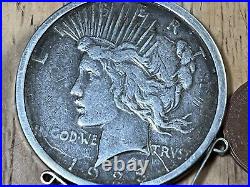 One Dollar Coin USA Peace Eagle 1923 Silver. In Silver Pendant Mount. Dia 38mm