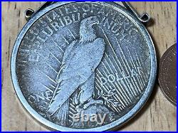 One Dollar Coin USA Peace Eagle 1923 Silver. In Silver Pendant Mount. Dia 38mm