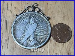 One Dollar Coin USA Peace Eagle 1923 Silver. In Silver Pendant Mount. Dia 38mm