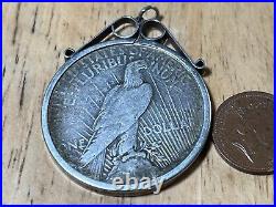 One Dollar Coin USA Peace Eagle 1923 Silver. In Silver Pendant Mount. Dia 38mm