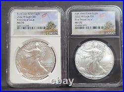PAIR 2022 W Burnished $1 Silver Eagle NGC MS70 First Day of Issue Iwo Jima%%