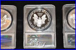 PERFECT 2011 25TH ANNIVERSARY SILVER EAGLE SET MS70 PR70 5 COINS With WOOD BOX
