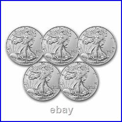Pre-Sale 2021 1 oz American Silver Eagle BU (Type 2) Lot of 5 Coins
