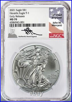 Presale 2021 Silver Eagle NGC MS70 Type 1 Early Releases John Mercanti Signed