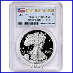 Presale 2021-W Proof $1 American Silver Eagle PCGS PR70DCAM FDOI Flag Label