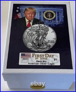 President Donald Trump. 2020 American Silver Eagle. 999 Silver Coin in a Case