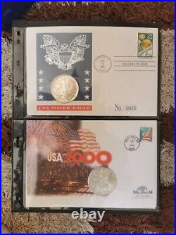 Rare 1991 & 2000 USA 1oz Fine American Silver Eagles First Day Stamp Covers Ase