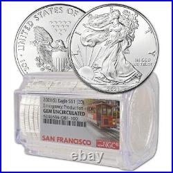 Roll of 20 2021 (S) American Silver Eagle NGC Gem Unc First Day Issue Trolley