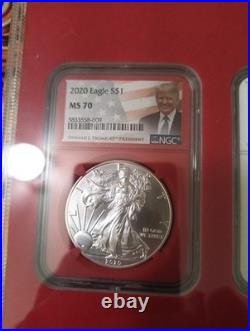 Set Of 2020 American Silver Eagle NGC MS70 Trump R, W, B Matching Serial Numbers Set Of 2020 American Silver Eagle NGC MS70 Trump R, W, B Matching Serial Numbers