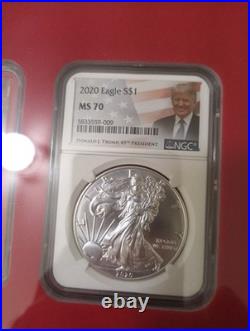 Set Of 2020 American Silver Eagle NGC MS70 Trump R, W, B Matching Serial Numbers Set Of 2020 American Silver Eagle NGC MS70 Trump R, W, B Matching Serial Numbers