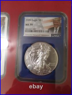Set Of 2020 American Silver Eagle NGC MS70 Trump R, W, B Matching Serial Numbers Set Of 2020 American Silver Eagle NGC MS70 Trump R, W, B Matching Serial Numbers