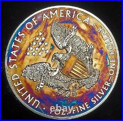 Silver American Eagle Coin Colorful Rainbow Toned #a739