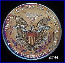 Silver American Eagle Coin Colorful Rainbow Toned #a744