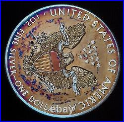 Silver American Eagle Coin Colorful Rainbow Toned #a744