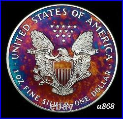 Silver American Eagle Coin Colorful Rainbow Toning #a868