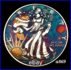 Silver American Eagle Coin Colorful Rainbow Toning #a869